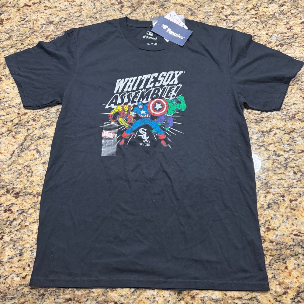 Fanatics Marvel Chicago White Sox Assemble T-Shirt Boy Youth XL Black MLB ws